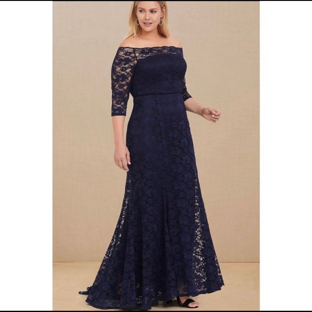 Torrid Full Length Navy Blue Lace Gown